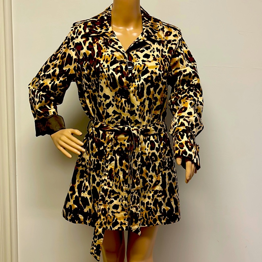 Leopard Animal Print Trench Coat Jacket by Appraisal fully lined, pockets size M